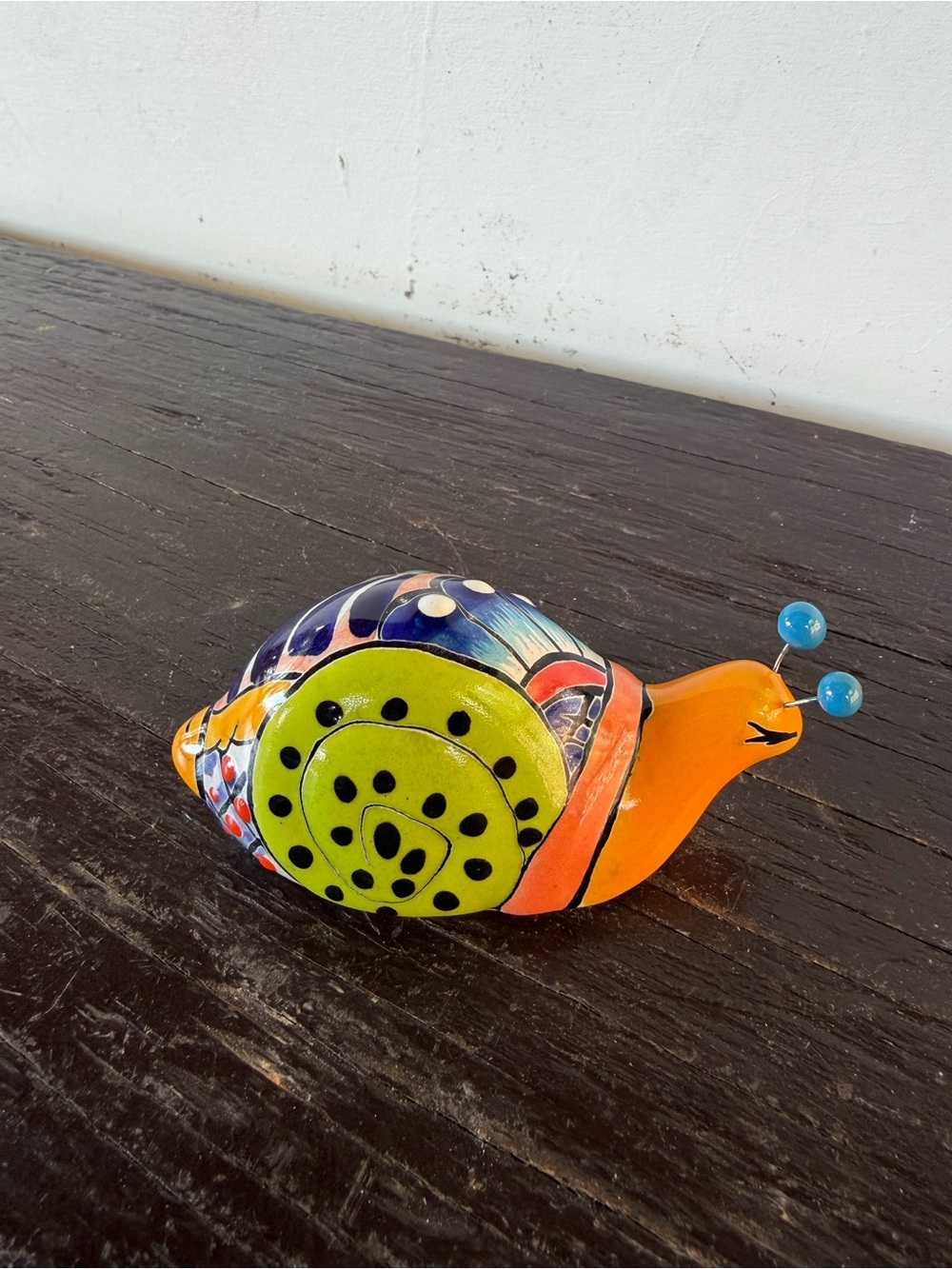 Colorful Talavera Snail Figurine - Orange & Green